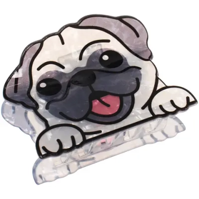 Заколка-краб для волос «#ХВОСТИКИ-КОСИЧКИ», мопсик Сапик, цвет белый, 7,5*5,5см