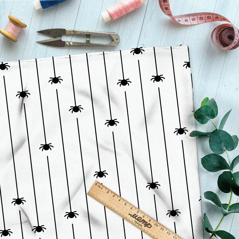 Ткань штапель мелкие пауки на паутинке