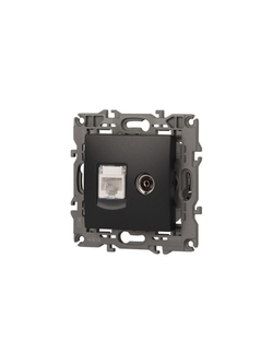 Розетка компьютерная + телевизионная 2-м Elegance 14-3110-05 RJ45 + TV IP20 механизм антрацит Эра Б0034318