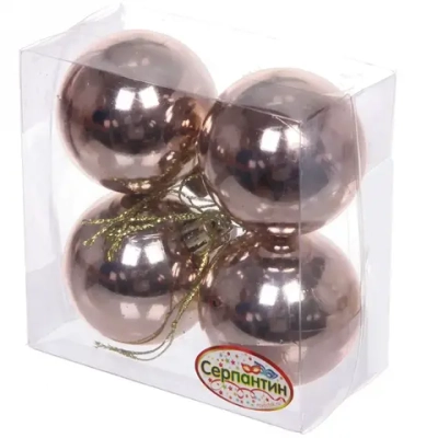 Новогодние шары 5 см (набор 4 шт) «Глянец», шампань