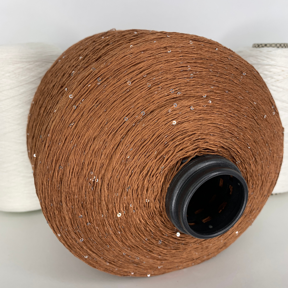 LINETTE PAILLETES - 80% лен, 20% п/а, микропайетки 2мм - серебро, коричневый; 450м\100гр