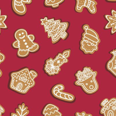 Рождественские имбирные печенья на красном фоне