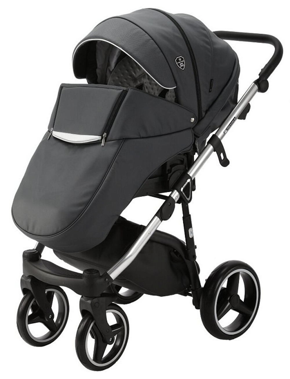 Детская коляска Adamex Cortina Deluxe 2 в 1 CT310 (МОРЕНГО КОЖА+СЕРЕБ.ОТДЕЛКА+ ХРОМ РАМА)