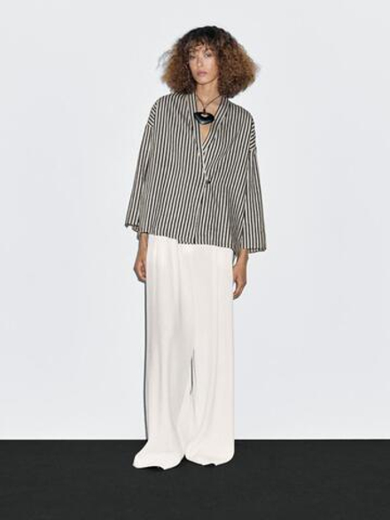 Massimo Dutti Кимоно из смесового хлопка в полоску, темно-синий