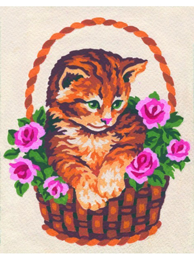 "Котенок в корзинке"-3138 канва с рисунком