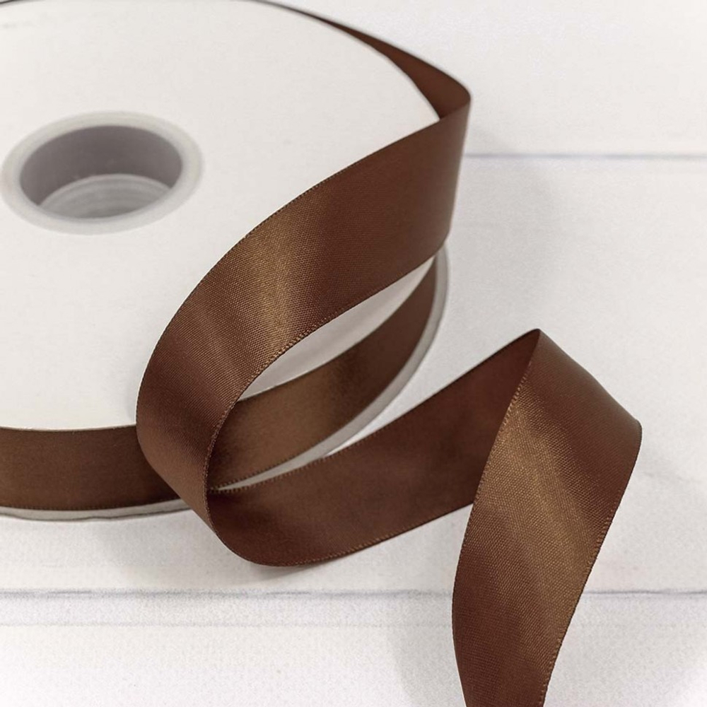 Лента Атласная 2,5см х 110м Полиэстер класс А (Коричневый)