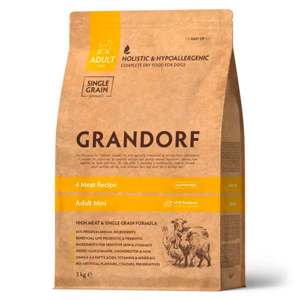 Сухой корм Grandorf Dog 4 Meat PROBIOTIC MINI 4 вида мяса для собак мини пород 3 кг (Грандорф)