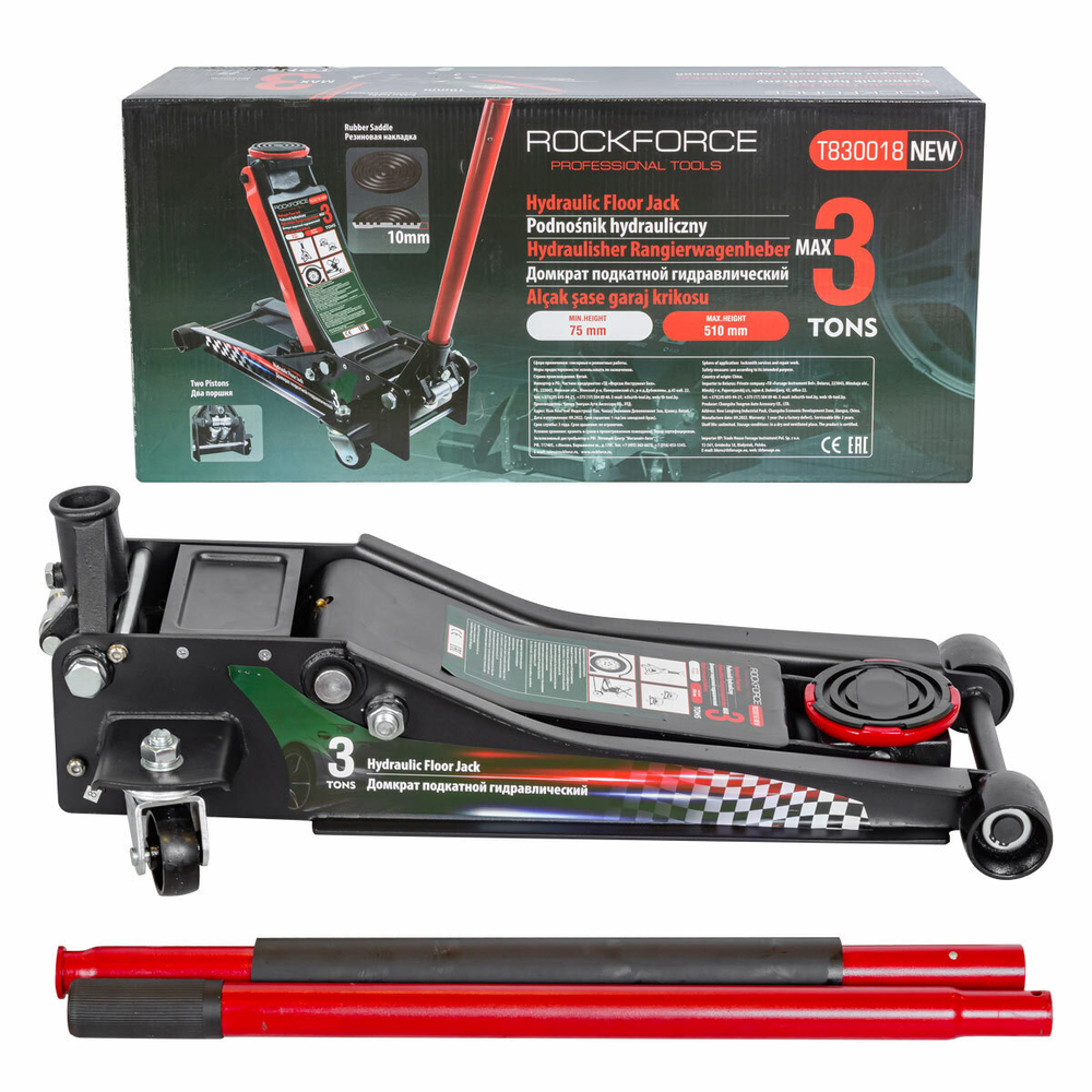 Домкрат подкатной гидравлический двухпоршневой 3т Rock FORCE RF-T830018NEW Rock FORCE RF-T830018NEW