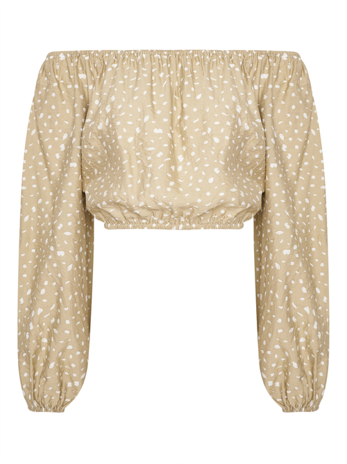 Блуза из вискозы на резинке бежевая в пятнышко