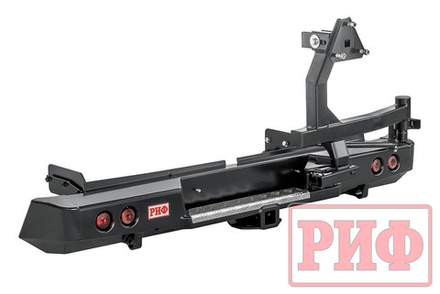 Бампер силовой задний Mitsubishi L200 2019+ с квадратом под фаркоп, калиткой, фонарями, подсветкой номера РИФ