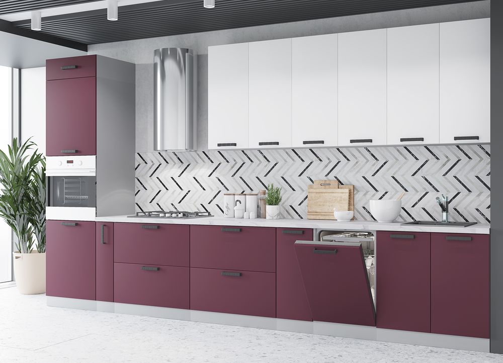 Модульный кухонный гарнитур «Ройс» 3400 (Белый софт/виноград софт), ЛДСП/МДФ, ДСВ Мебель