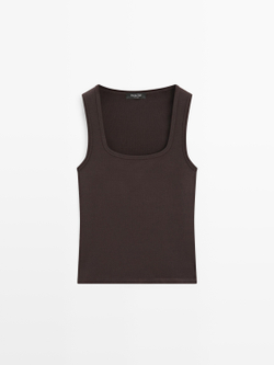 Massimo Dutti Топ без рукавов с квадратным вырезом, коричневый
