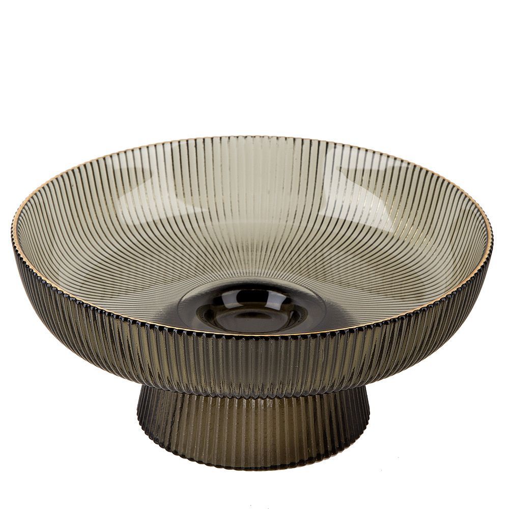 Блюдо на ножке "Frost stripe"(серое) d=19,7см h=9см (стекло) (транспортная упаковка)