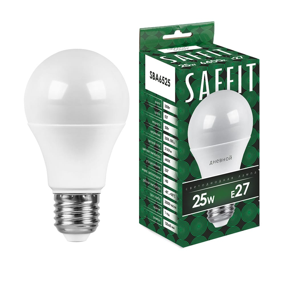 Лампа светодиодная LED SAFFIT груша SBА6525 25W Е27 А65 6400K 2150Лм