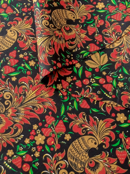 Ткань бязь плательная, рис. "Хохлома жар-птица", ширина 150 см, арт. 871