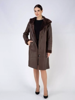 Дубленка зима натуральная удлиненная с капюшоном
