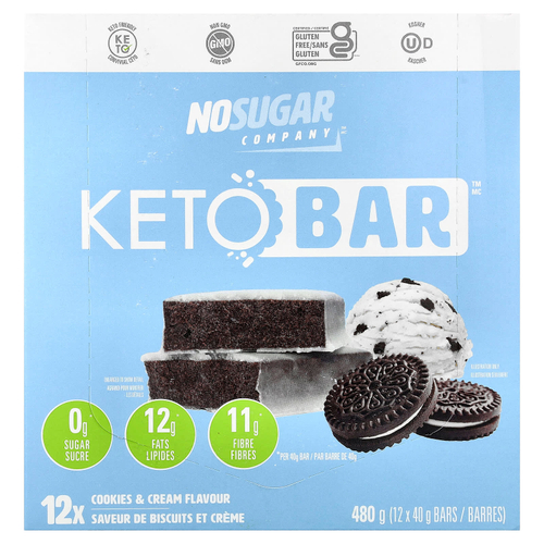 No Sugar Company, Keto Bar™, печенье и крем, 12 батончиков по 40 г