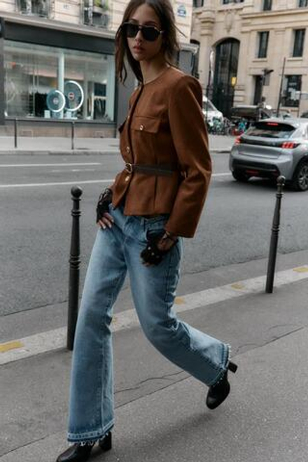 ZARA БЛЕЙЗЕР ИЗ ИСКУССТВЕННОЙ ЗАМШИ С ПОЯСОМ, КАРАМЕЛЬНЫЙ