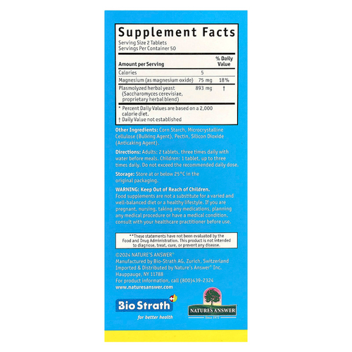 Bio-Strath, Постбиотик из ферментированных травяных дрожжей, с магнием, 100 таблеток
