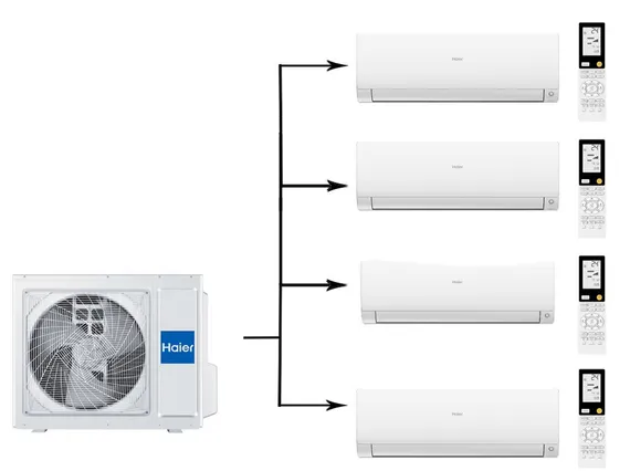 Мульти сплит-система на 4 комнаты 25+25+25+25 м2 Haier 4х AS25S2SF2FA-W/4U85S2SR5FA Flexis Super Match