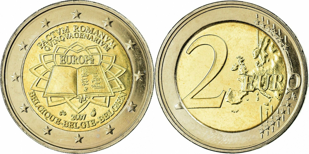 Бельгия 2 евро, 2007 50 лет подписанию Римского договора aUNC