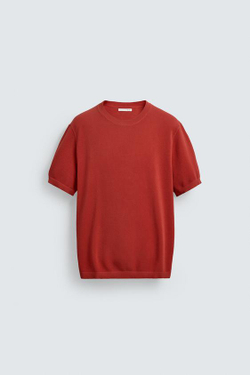 ZARA ФУТБОЛКА RELAXED FIT ИЗ ТРИКОТАЖА, КРАСНЫЙ