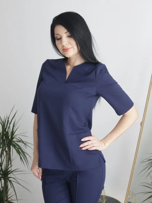 Рубашка медицинская стрейч темно-синяя