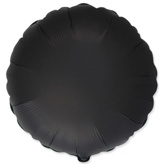 Шар-круг 18"/46 см, фольга, черный, сатин (FM) (БГ-15)