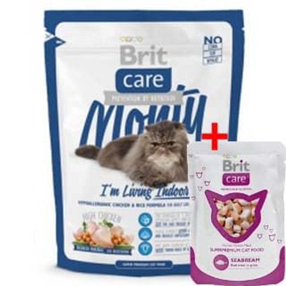 Brit Care Cat Monty Indoor 0.4 (д/домашн.) сухой д/кошек + пауч "морской лещ" , 80 г АКЦИЯ