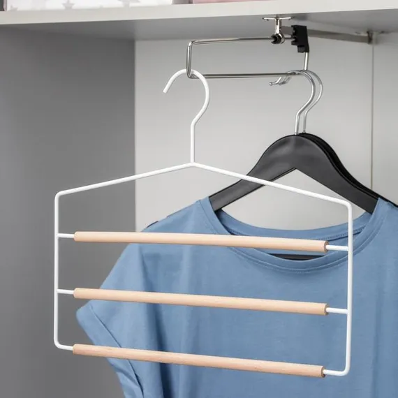 Вешалка для брюк и юбок многоуровневая SAVANNA Wood, 3 перекладины, 37×32×1,1 см, цвет белый