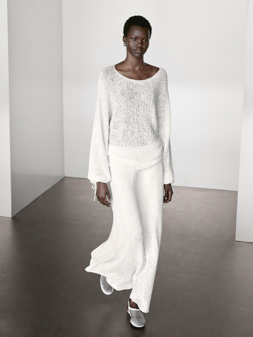 Massimo Dutti Юбка миди из хлопковой смеси, белый