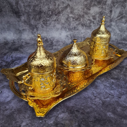 Кофейный набор "Купол" на 2 персоны с лукумницей и подносом/ACAR. Турция (золотистый)