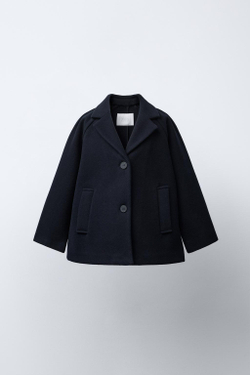 ZARA ПАЛЬТО ИЗ ШЕРСТЯНОЙ ТКАНИ, МОРСКОЙ СИНИЙ