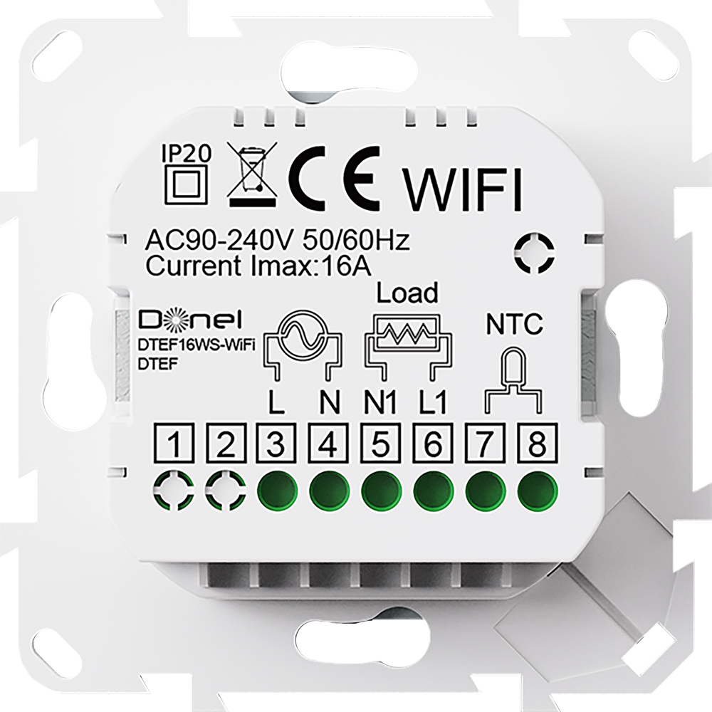 Термостат с датчиком пола с Wi-Fi, программируемый через приложение, 16 A, 55*55 мм, белое стекло