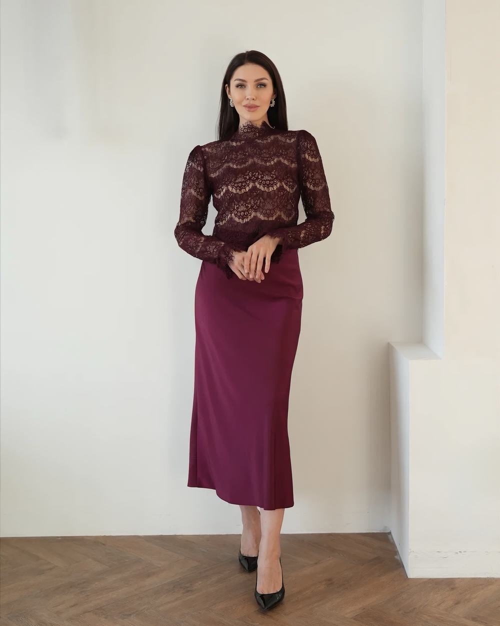 Блуза из кружева "Герцогиня" в винном