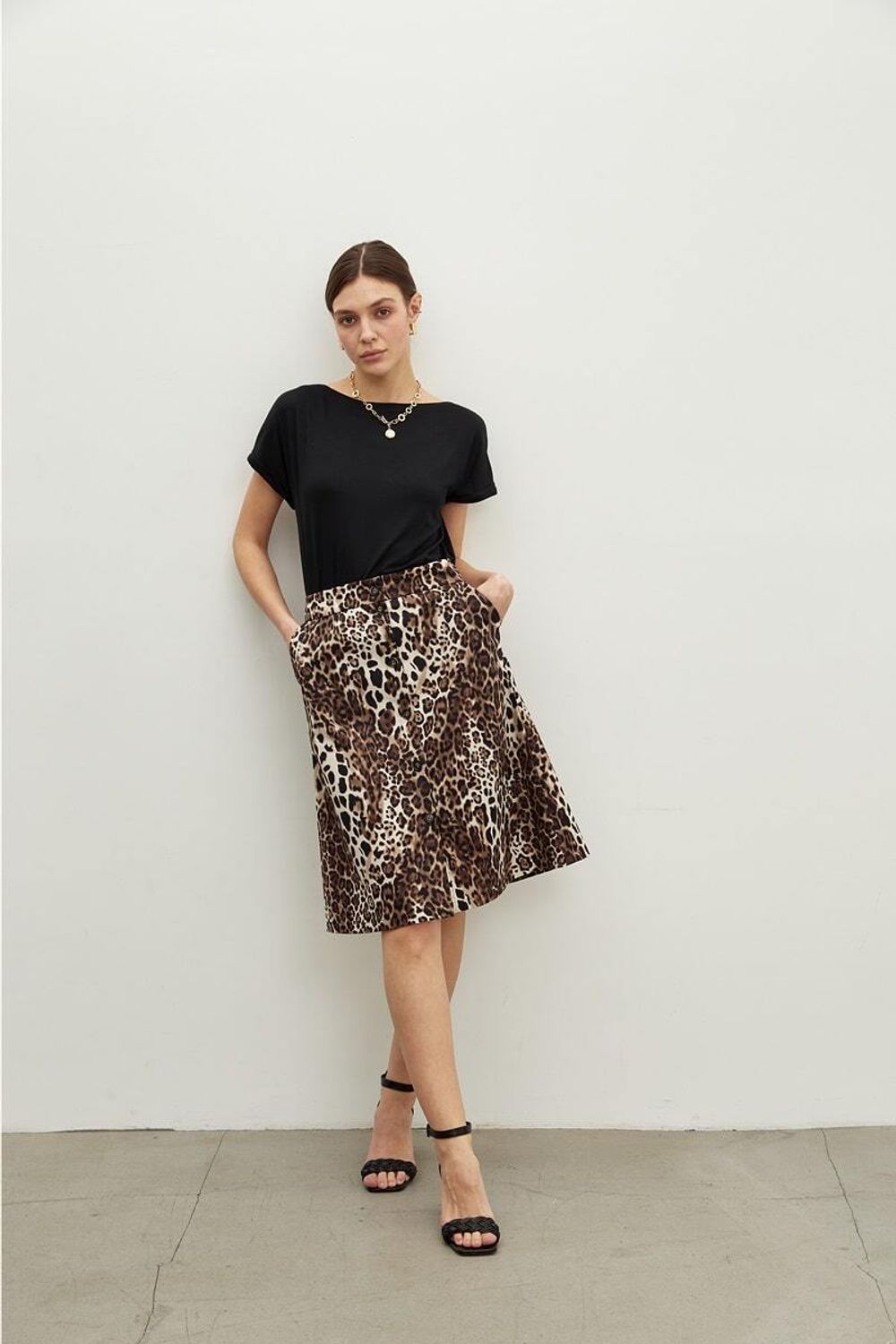 Юбка на пуговицах леопардовый хлопок