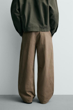 ZARA БРЮКИ ЧИНОС BAGGY FIT СО СКЛАДКАМИ, БЕЖЕВЫЙ