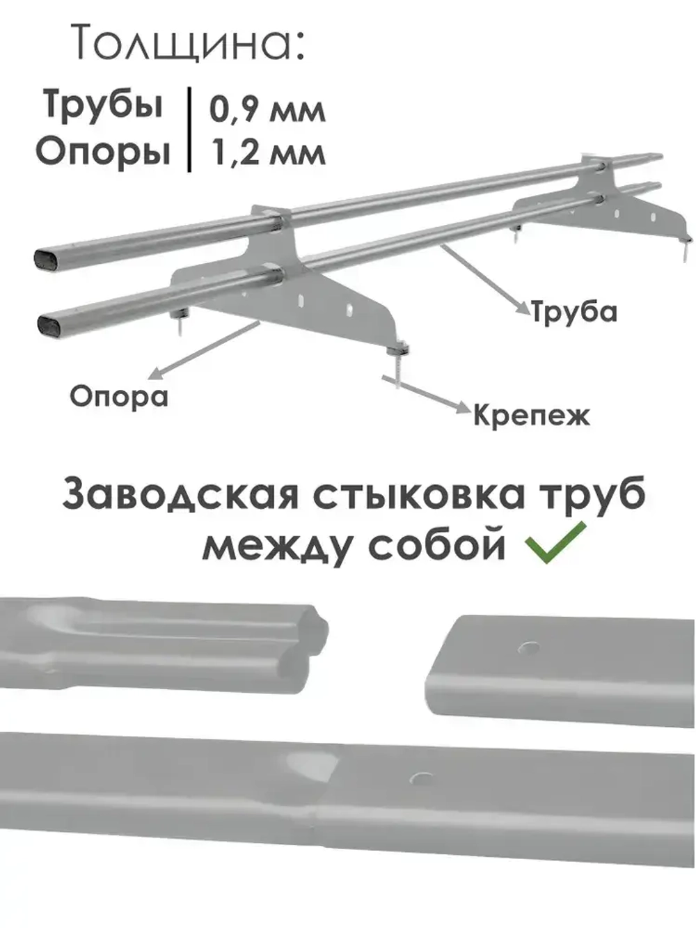 Снегозадержатель на крышу 1,5 метра (6 комплектов / 9 метров) трубчатый овальный 40х20 / (RAL-7004)-Сигнальный Серый
