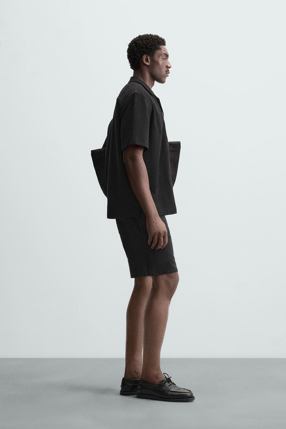 ZARА РУБАШКА ИЗ РЕЛЬЕФНОЙ ТКАНИ, ЧЕРНЫЙ