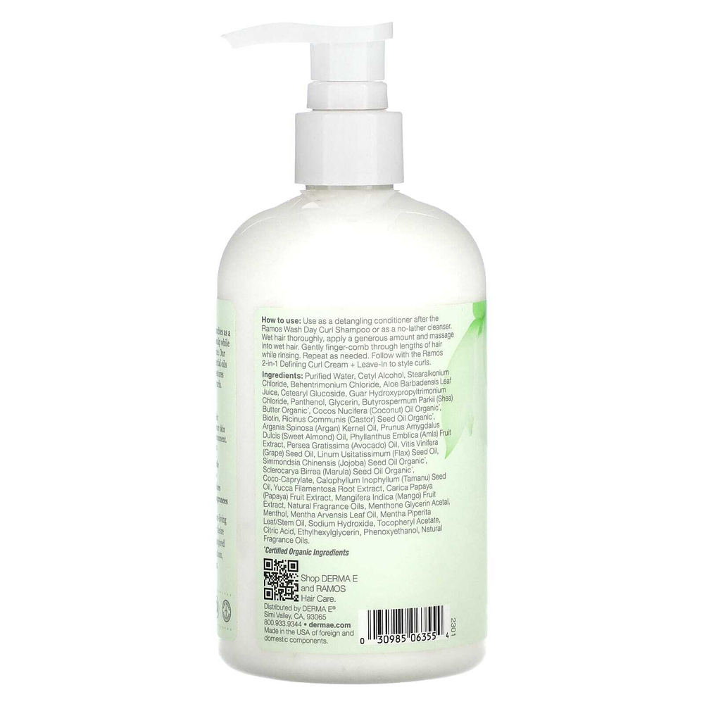DERMA E, Ramos Clean Curls, 2 в 1, кондиционер для локонов и совместное мытье для локонов, для волнистых, вьющихся и кудрявых волос, 355 мл (12 жидк. унций)