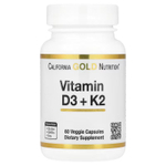 California Gold Nutrition, витамины D3 и К2, 60 растительных капсул