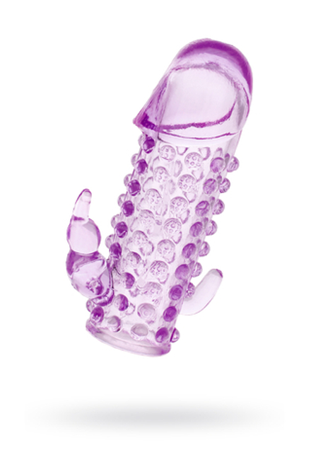 Насадка на пенис с дополнительной стимуляцией TOYFA Basic, TPE, фиолетовый, 13 см