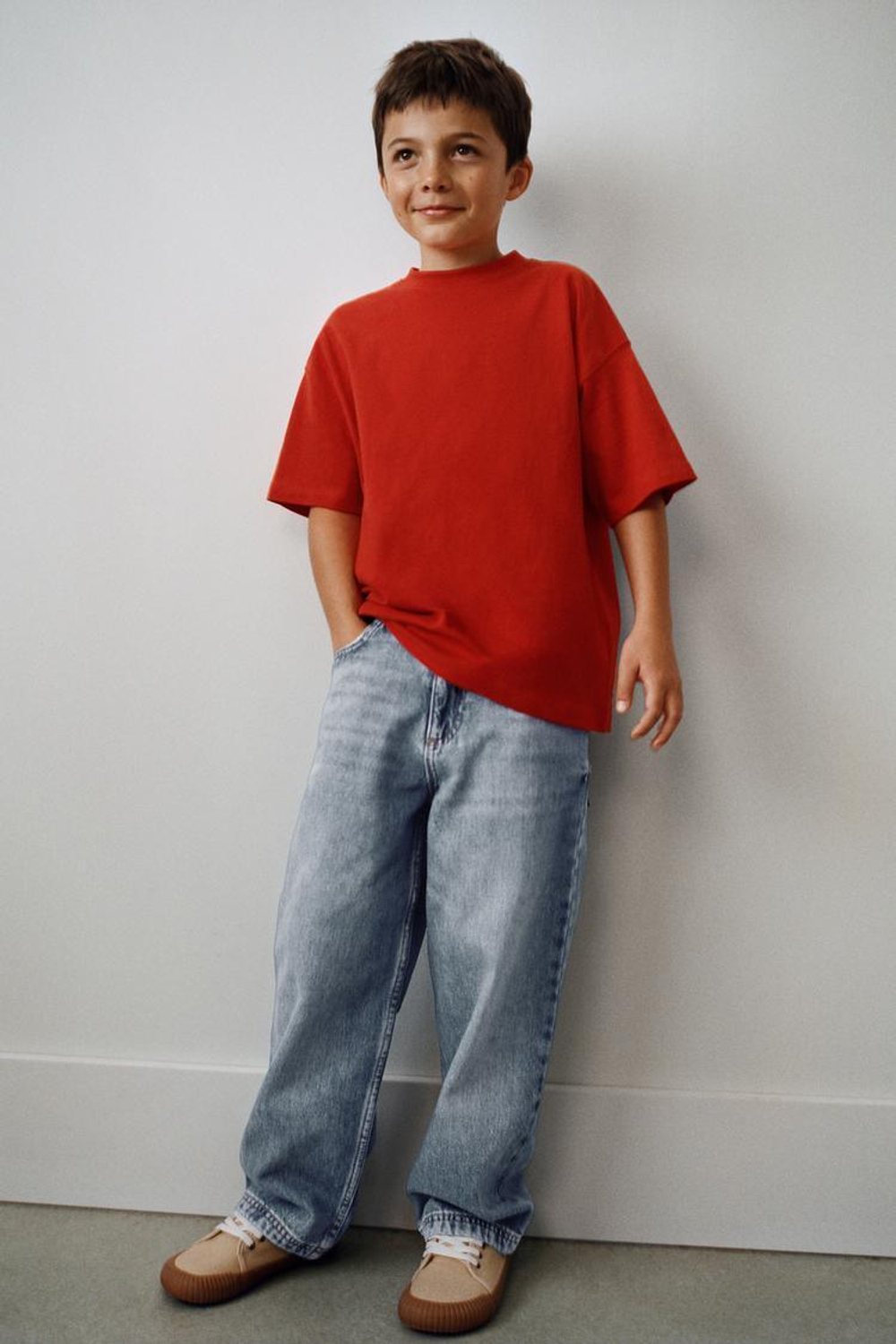 ZARA ОДНОТОННАЯ ФУТБОЛКА, КРАСНЫЙ