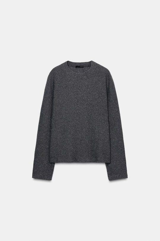 ZARA МЯГКАЯ ТОЛСТОВКА С ДЛИННЫМ РУКАВОМ, СЕРЫЙ МЕЛАНЖ