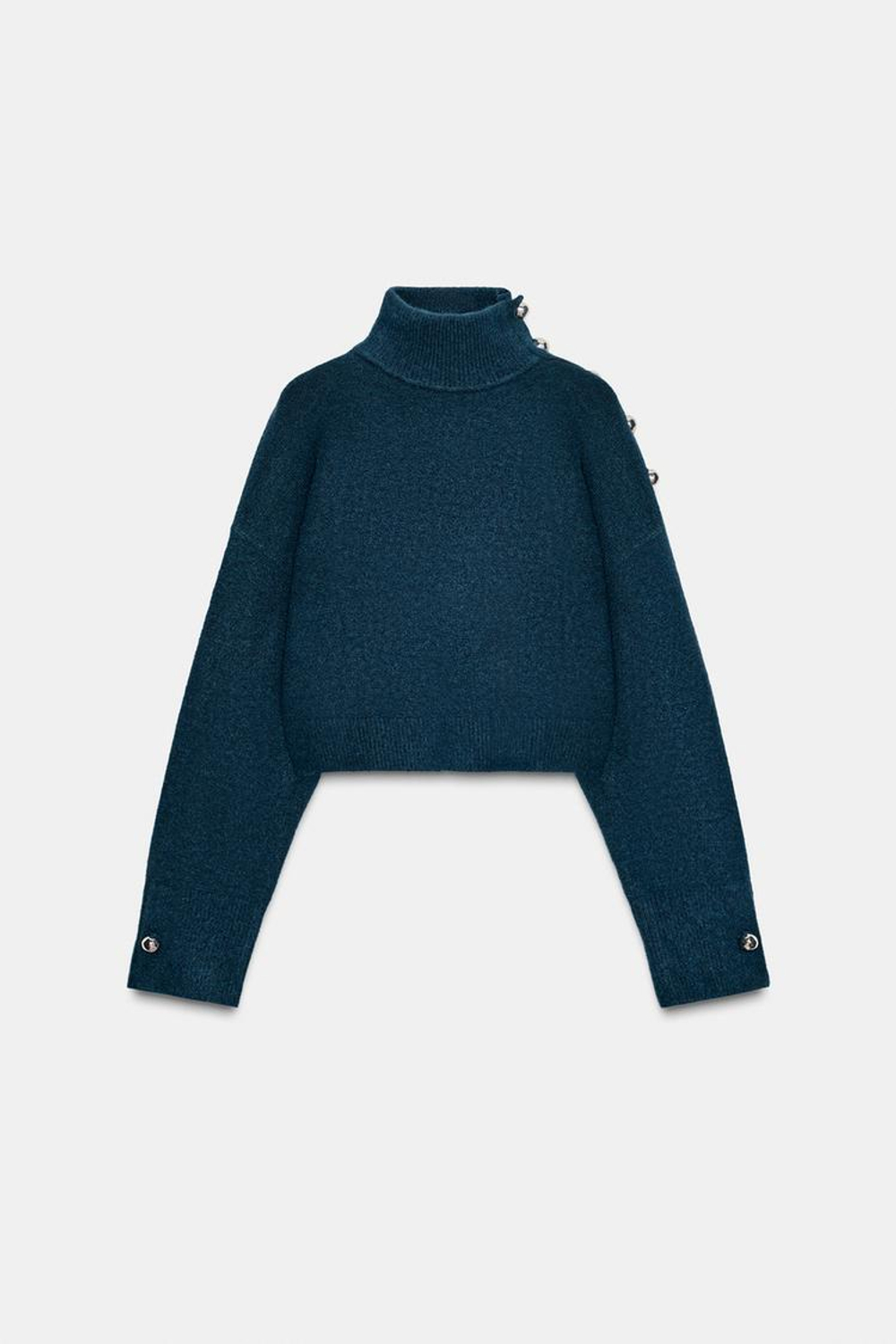 ZARA МЯГКИЙ ТРИКОТАЖНЫЙ СВИТЕР С ПУГОВИЦАМИ, СИНИЙ