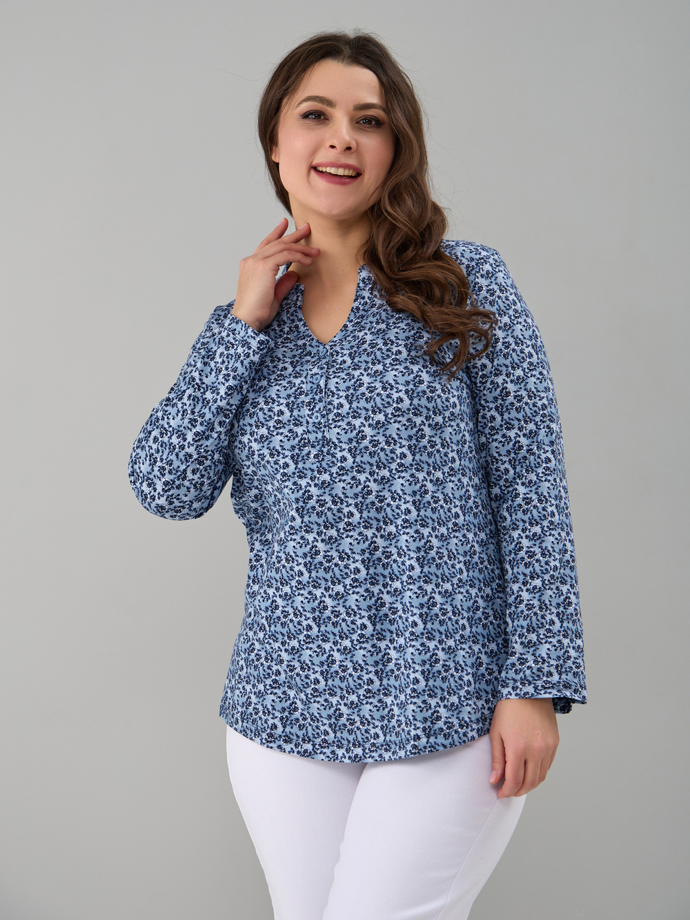 Блузка БЛ-22/голубойтуман-индигоцветы