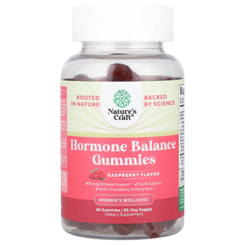Nature's Craft, Women's Wellness, жевательные таблетки для поддержания баланса гормонов, малина, 60 жевательных таблеток