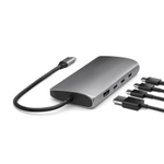 USB-Хаб Satechi USB-C Multiport V3 (USB-C) (ST-P8KE) Подключение: встроенный кабель USB-C. Порты: USB-C (PD 100 Вт), 3 USB-C 3.2 Gen 2, USB-C 3.2 Gen 1, SD UHS-II, HDMI 2.1 (до 8K 30 Гц и 4K 144 Гц), Gigabit Ethernet