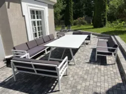 "Рио" стол из HPL 300х150см, цвет столешницы "молочный", подстолье стальное белое