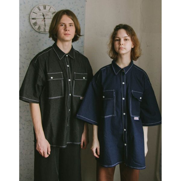 Рубашка Джинсовая с Коротким Рукавом Синяя - фото 5